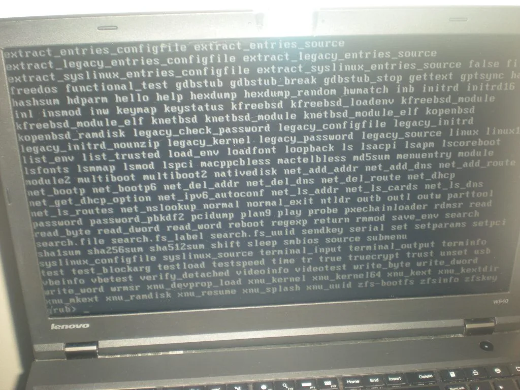 Grub command line on 2014 ThinkPad W540 This is the grub command line on my 2014 ThinkPad W540 when the it wouldn't boot.