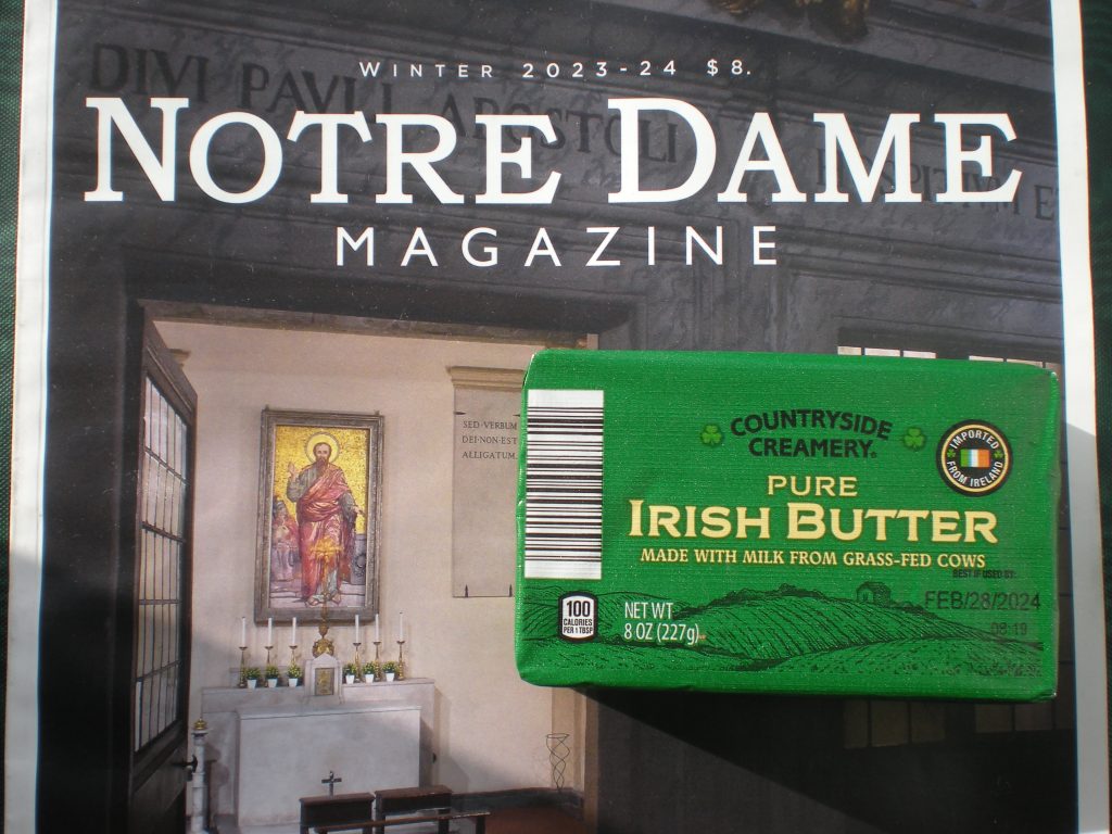 Countryside Creamery Pure Irish Butter from Dublin, Ireland sitting on Notre Dame Magazine.