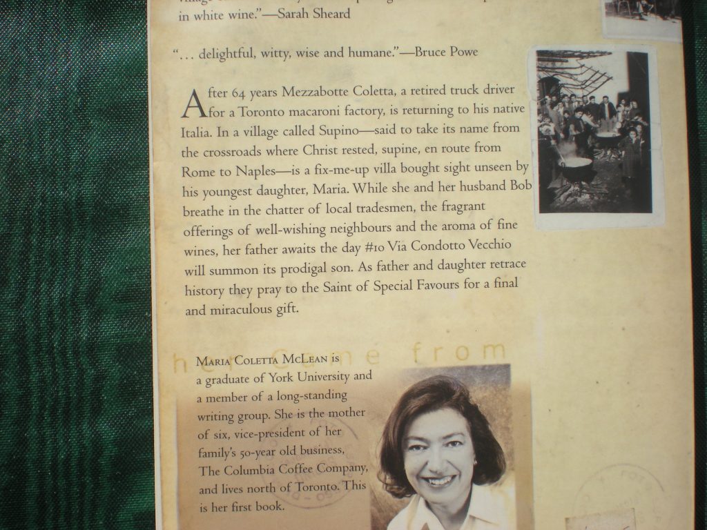 Back cover of the book, "My Father Came From Italy," by Maria Coletta McLean. It references that Supino got its name from Jesus.