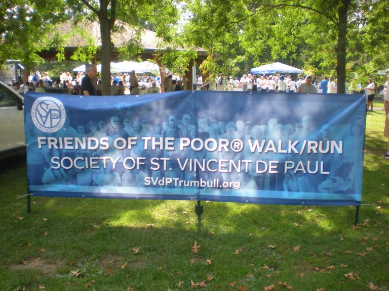 Friends of the Poor Walk/Run Banner: Society of St. Vincent de Paul.