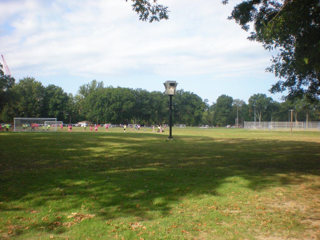 Youth soccer teams playing at Perkins Park during the Run/Walk of St. Vincent de Paul.