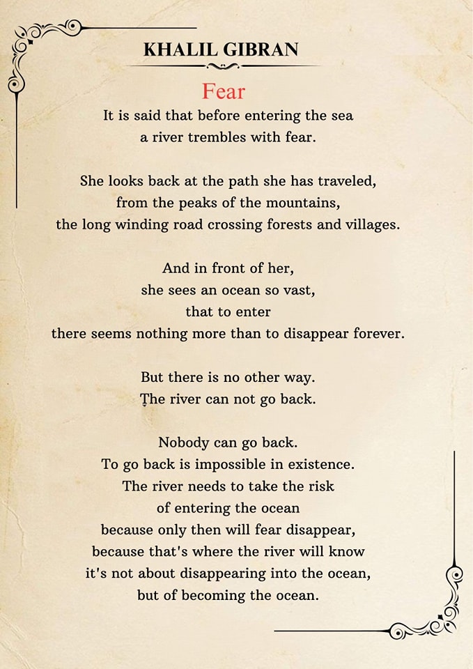 A poem titled "Fear" by Khalil Gibran is the inspiration for my 2025 New Year's Resolution: Become the Ocean.