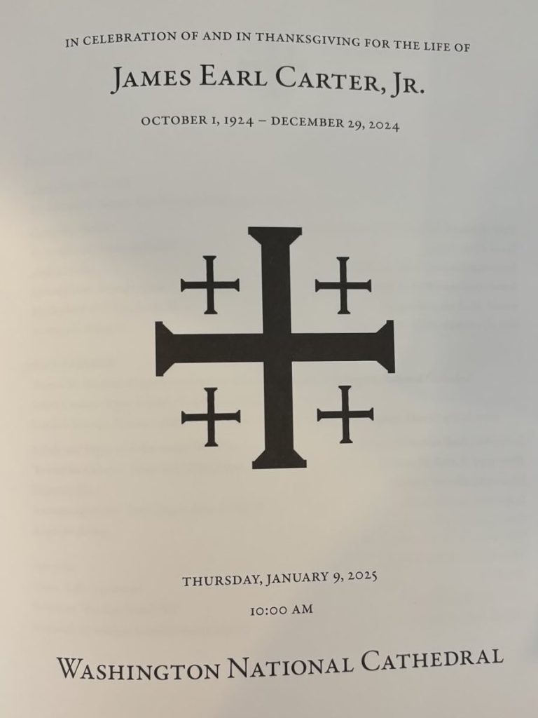 Program cover depicting a Christian Jerusalem Cross for Jimmy Carter’s funeral, which was held at the Washington National Cathedral