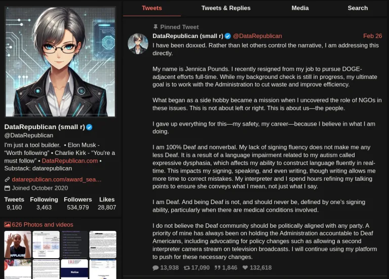 DataRepublican, a DOGE-adjacent Team Member, got Doxxed DataRepublican's profile page on X.