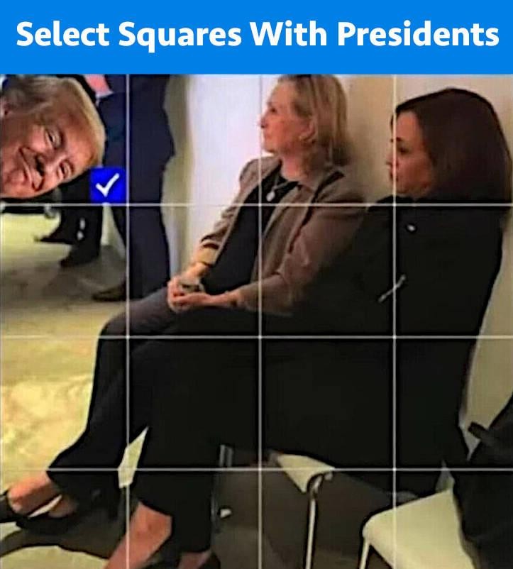 Image of computer test to determine whether someone is a human by asking them to identify the images with U.S. presidents for President's Day and George Washington's birthday.