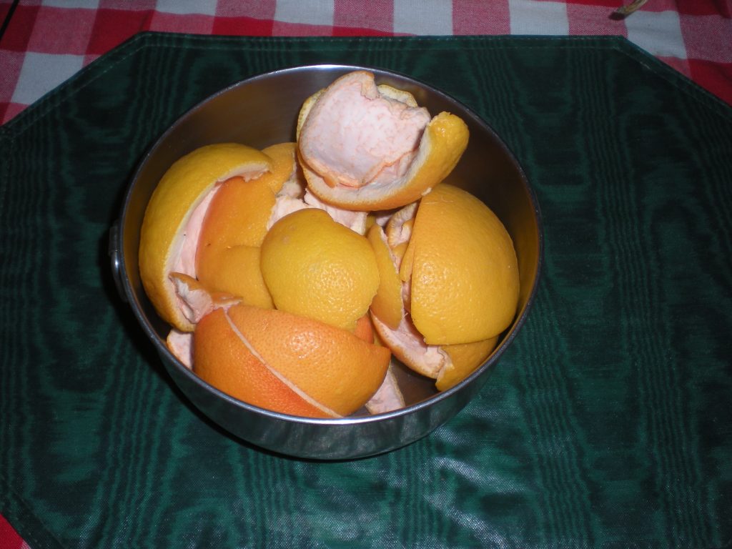 Grapefruit skins in a bowl. Grapefruit skins in a bowl.