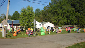 Halloween decorations at Basswood / North River Road intersection in Warren, Ohio