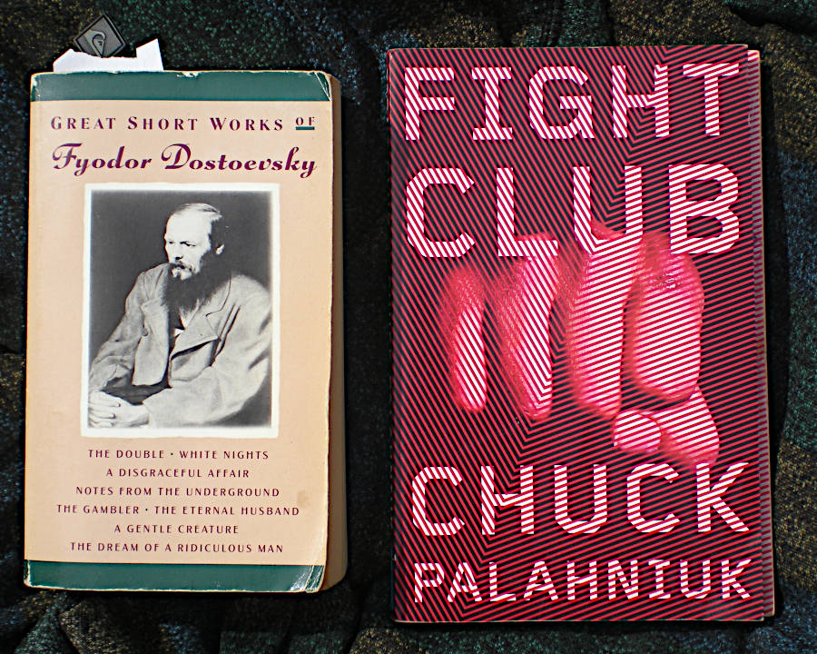 Book covers of "Notes From the Underground" by Fyodor Dostoevsky and "Fight Club" by Chuck Palahniuk.